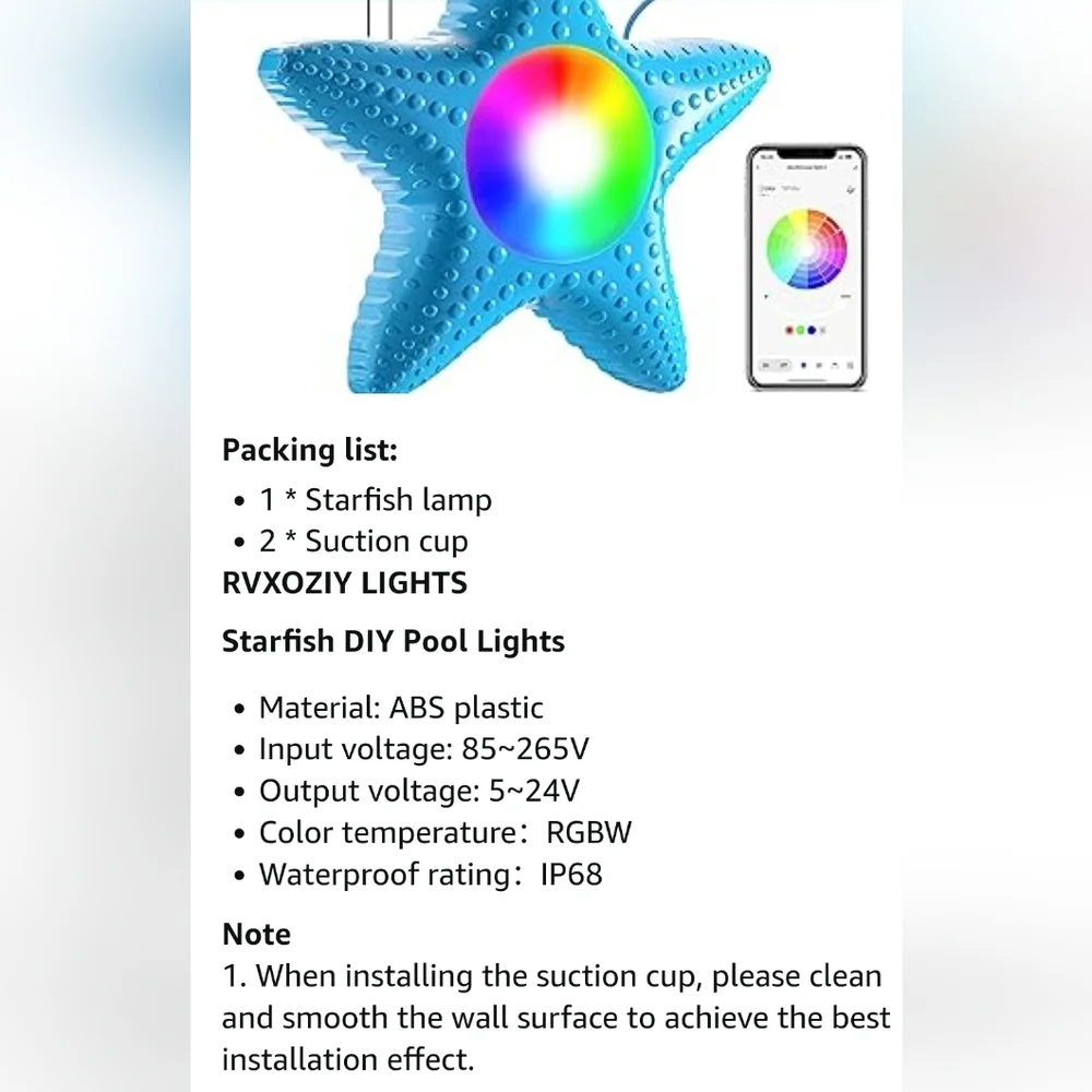 New in box! Starfish LED Immersive pool light waterproof starfish